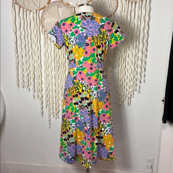 Nooworks Short Sleeve Eclectic Fit n Flare Midi Dress with Pockets L - Picture 3 of 10